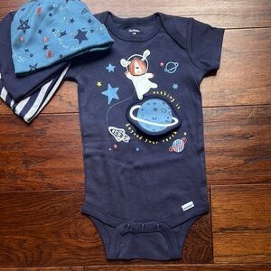 Gerber Blue Space Adventure Bodysuit with Matching Hats